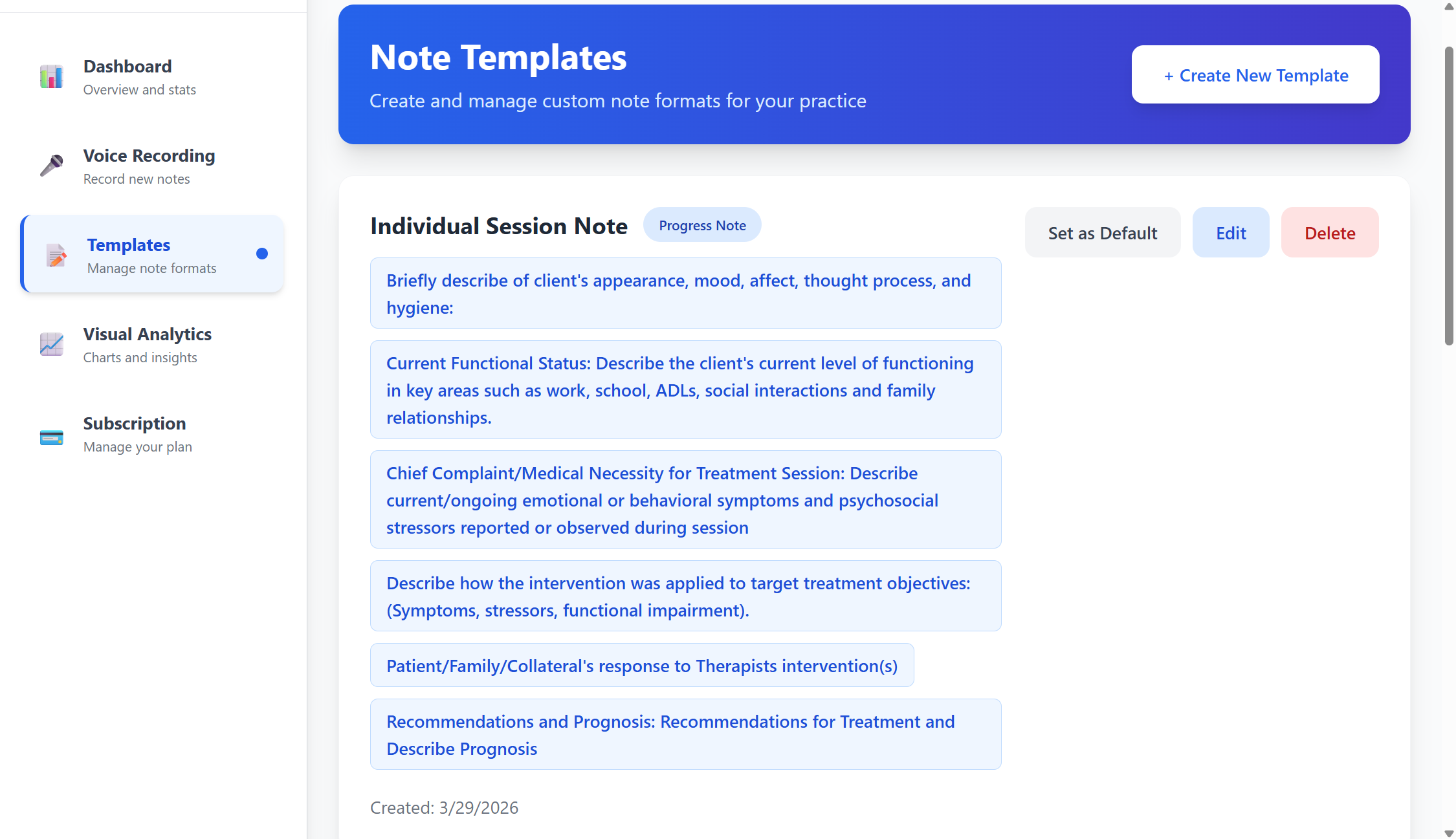 Custom Template — Individual Session Note